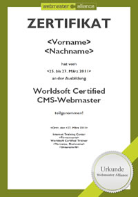 Bild vom Zertifikat für CMS-Webmaster